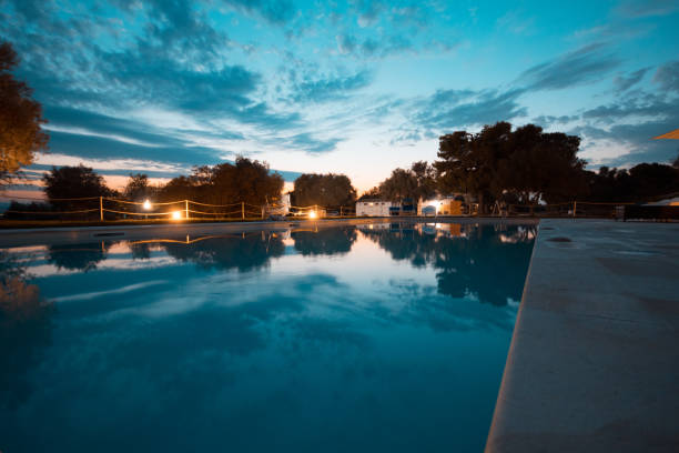 sunset view from the pool in camping resort